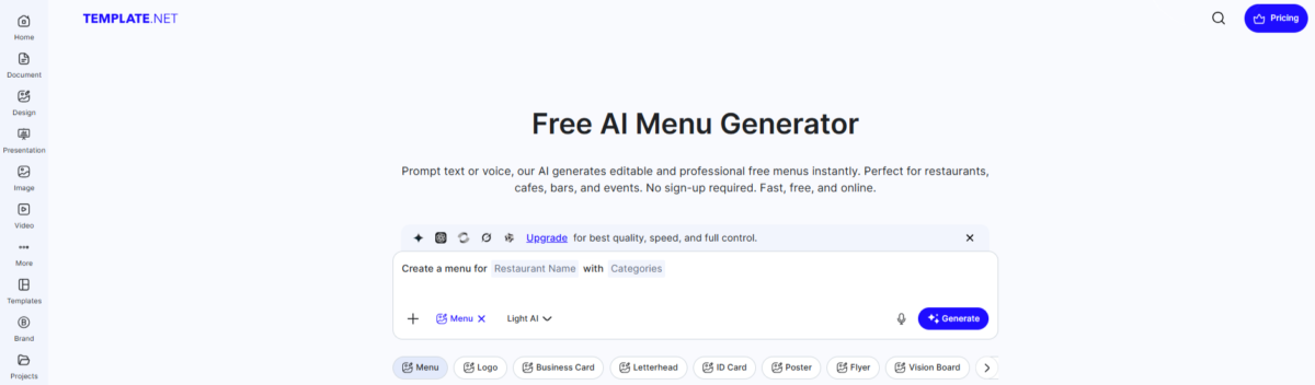 Template.net AI Menu Generator